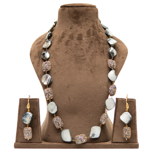 Aqua Green Stone Fusion Long Necklace Set